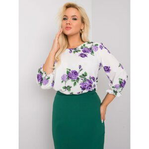 White and purple plus size floral print blouse