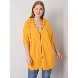 Dark yellow women's sweatshirt of larger size with zip closure