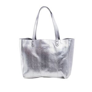 Silver shopping bag with crocodile skin motif