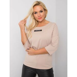 Plus size beige blouse with a V-neck at the back