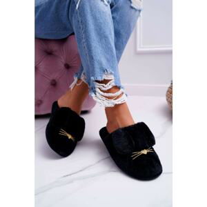 Women's Slippers With Fur And Ears Black Semmi