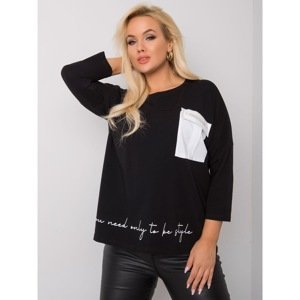 Black plus size blouse with slogan and pocket