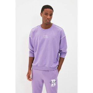 Trendyol Lilac Men's Oversize Crew Neck Long Sleeve Printed Sweatshirt
