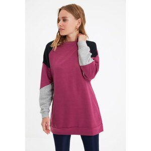 Trendyol Purple Crew Neck Color Block Knitted Sweatshirt
