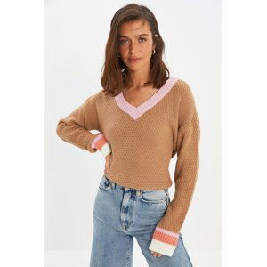 Trendyol Camel V Neck Knitwear Sweater