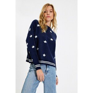 Trendyol Navy Blue Star Jacquard Knitwear Sweater