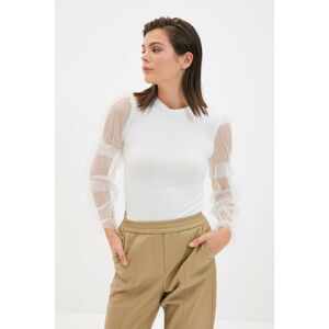 Trendyol Cream Tulle Detailed Knitted Blouse