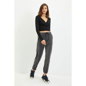 Trendyol Gray Velvet Basic Jogger Knitted Sweatpants