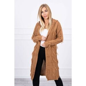 Sweater with fringes and hood camel