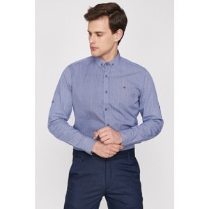 Koton Men's Navy Blue Classic Collar Long Sleeve Patterned Shirt