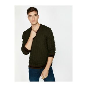 Koton Men's Green V-Neck Knitwear Sweater