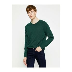 Koton Men's Green V-Neck Sweater