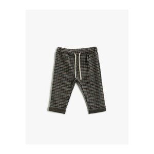 Koton Boys Beige Plaid Crowbar Patterned Sweatpants Waist Laced Double Leg