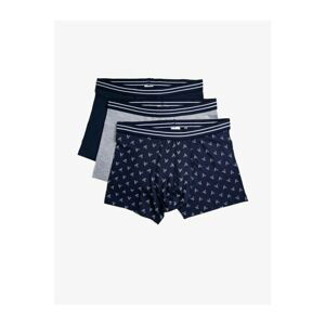 Koton Men's Navy Blue Patterned Cotton Basic Boxer Set of 3