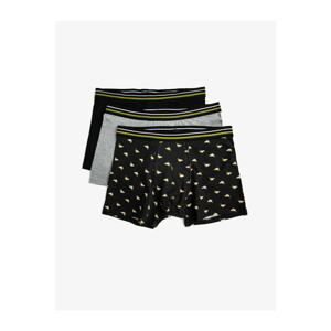 Koton Men's Black Patterned Patterned Cotton Basic Boxer Set of 3