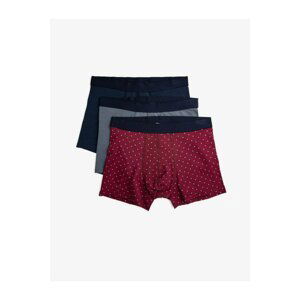 Koton Men's Claret Red Patterned Cotton Basic Boxer Set of 3