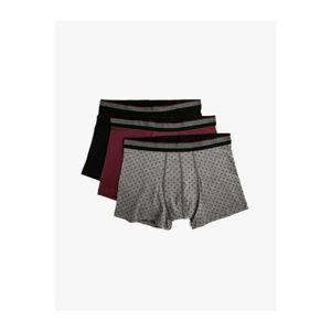 Koton Men's Gray Patterned Cotton Basic Boxer Set of 3