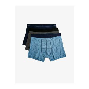 Koton Men's Blue Patterned Cotton Basic Boxer Set of 3