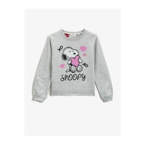 Koton Girl Snow Melange Snoopy Licensed Sweatshirt Long Sleeve Crew Neck