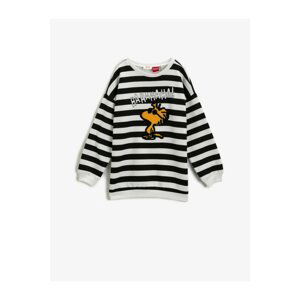 Koton Snoopy Licensed Printed Striped Crew Neck Sweatshirt