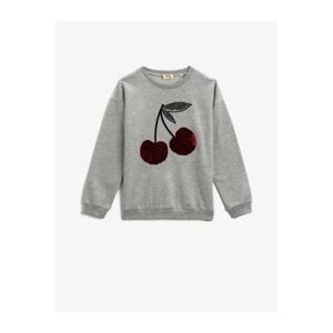 Koton Girl Snow Melange Sequin Cherry Patterned Sweatshirt