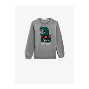 Koton Boys Gray Melange Dinosaur Printed Sweatshirt