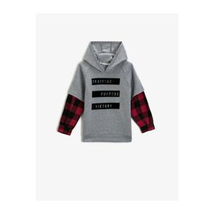 Koton Printed Shirt Detailed Hooded Sweatshirt Long Sleeve