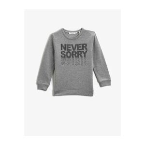 Koton Boys Gray Slogan Printed Sweatshirt Crew Neck Long Sleeve
