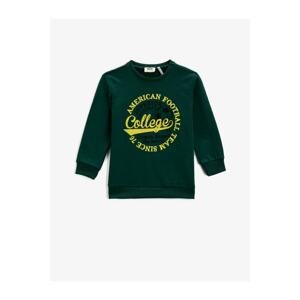 Koton Boy Green Printed Sweatshirt Long Sleeve Crew Neck