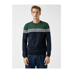 Koton Men's Navy Blue Striped Sweater