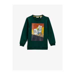 Koton Boy Green Adventure Time Licensed Sweatshirt Hooded Long Sleeve Crew Neck