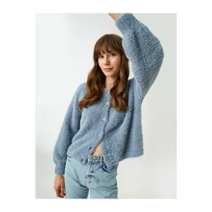 Koton Crew Neck Balloon Cuff Button Detailed Cardigan