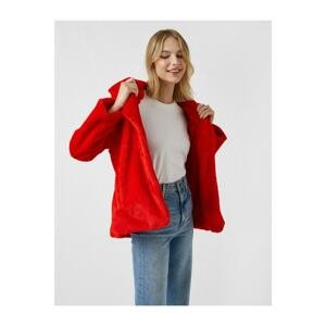 Koton Women's Red Buttoned Oversize Short Faux Fur Coat