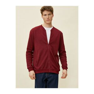 Koton Men's Claret Red College Collar Zippered Cotton Sweatshirt