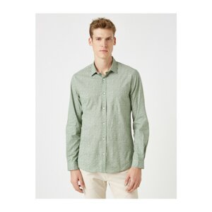 Koton Men's Green Patterned Classic Collar Long Sleeve Shirt