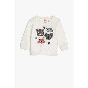 Koton Baby Boy Crew Neck Printed Ecru Sweatshirt