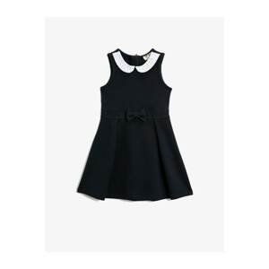Koton Girl Navy Blue Sleeveless Baby Collar A-Line Dress