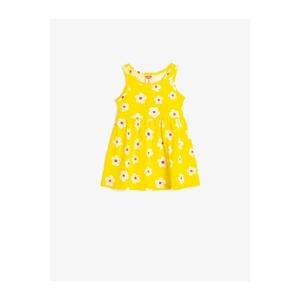 Koton Girl's Yellow Crew Neck Sleeveless 100% Cotton Patterned Dress