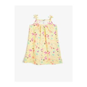 Koton Girl's Yellow Strap Sleeveless Patterned Dress