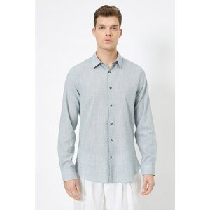 Koton Men's Blue Classic Collar Long Sleeve Shirt