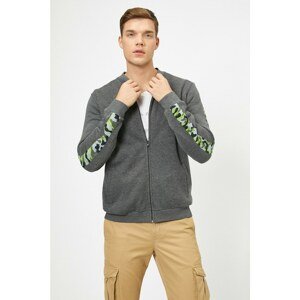 Koton Men's Gray Bomber Collar Camouflage Stripe Detailed Zippered Cardigan