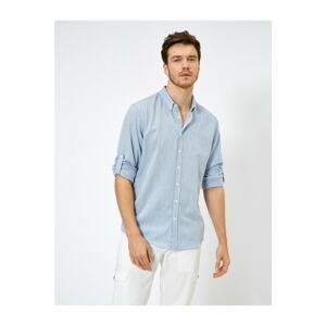 Koton Men's Blue Classic Collar Textured Fabric Regular Fit Casual Shirt