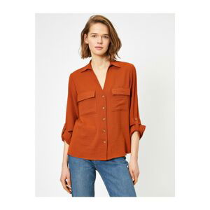 Koton Women's Brown Pocket Detailed Long Sleeve Shirt