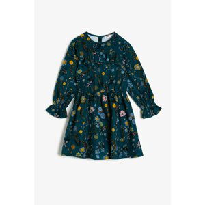 Koton Girl's Green Floral Pattern Dress