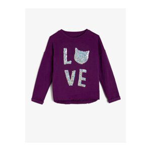 Koton Girl's Purple Sequin Detailed Sweatshirt