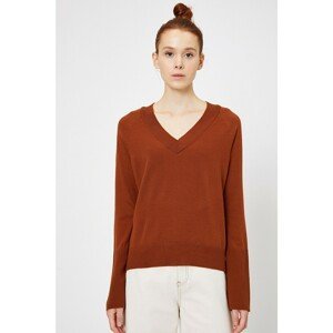 Koton Women's Brown V-Neck Sweater