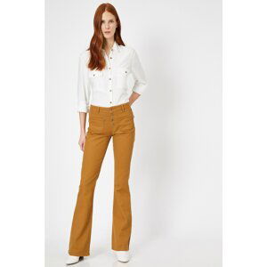 Koton Women's Brown Button Detailed Trousers