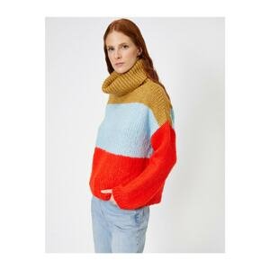 Koton Women's Orange Striped Color Block Knitwear Sweater