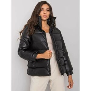 Black quilted winter jacket made of eco-leather