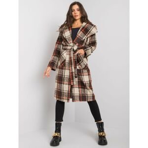 Beige and brown plaid coat with a belt